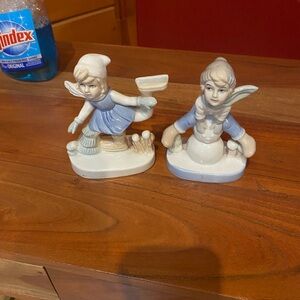 Porcelain Boy and Girl Winter Fun Figurines